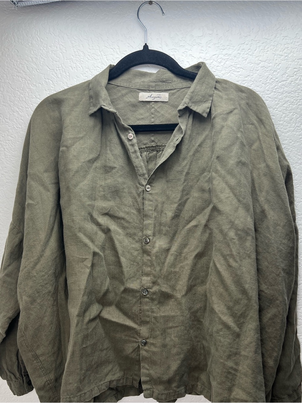 ICHI Antiquités 100% Linen Oversized Button Front top Olive Green Made Japan - Picture 4 of 12